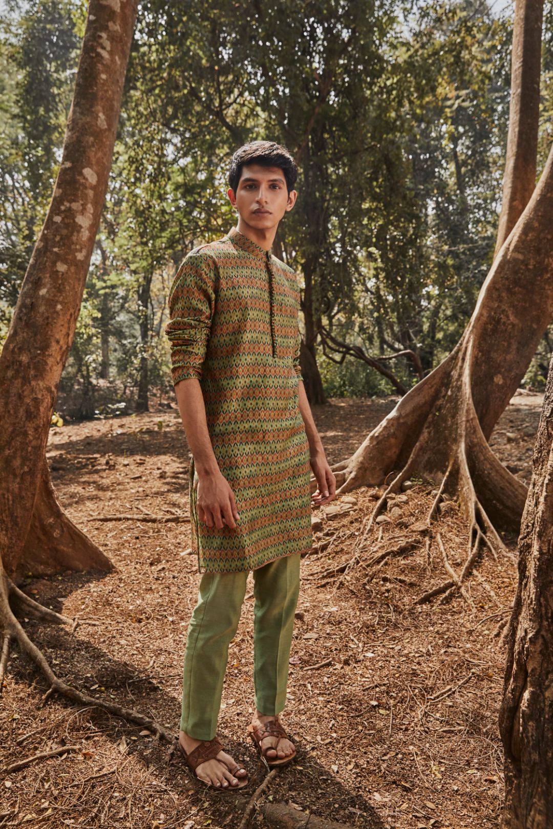 Sea Green Printed Kurta Set  With Solid Chudidar main image 1