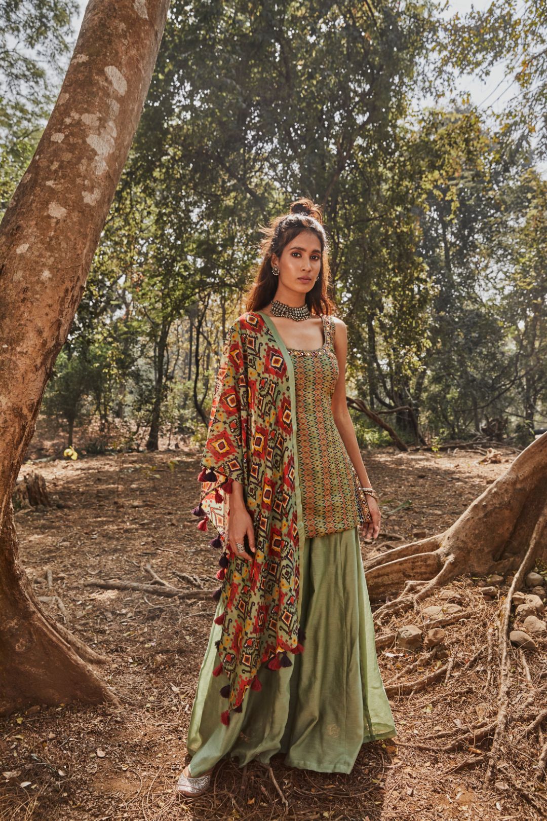 Buy Womens' Embroidered Green Tunic Set | Drishti & Zahabia