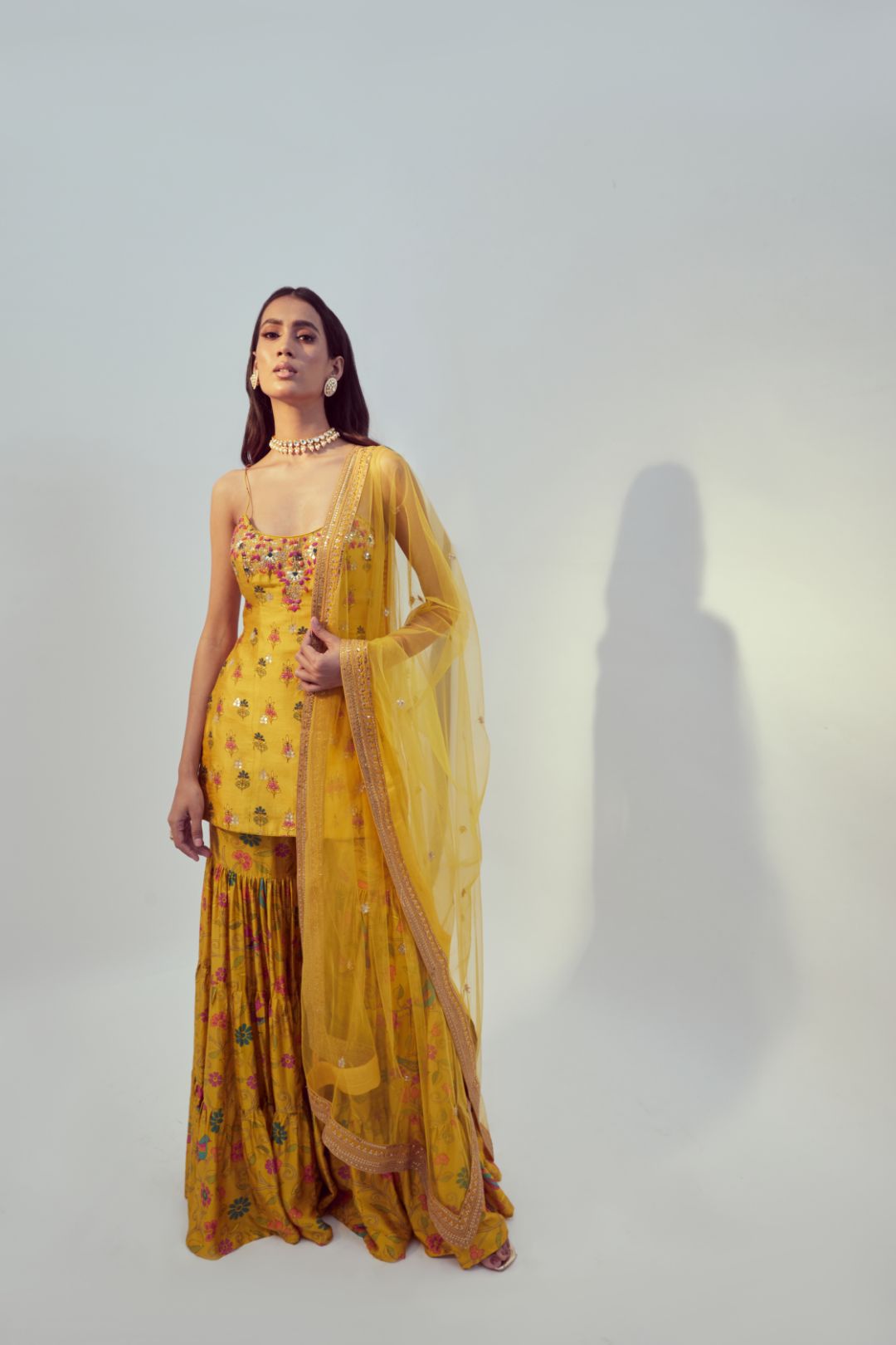 Yellow Rayon Printed Kurti Sharara Set